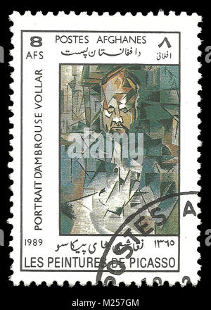 Afghanistan - Stempel 1989: Colour Edition zu Kunst, zeigt Malerei Portrait von Ambroise Vollard von Pablo Picasso Stockfoto