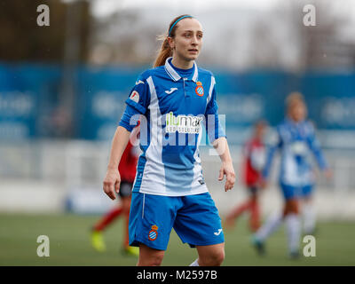 Barcelona, Spanien. 4. Februar 27., 2018. Gleiches von der spanischen Frauen Fußball-Liga zwischen RCD Espanyol und sportlichen Huelva. Deborah Salvatori. Credit: UKKO Images/Alamy leben Nachrichten Stockfoto