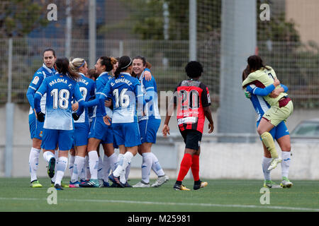 Barcelona, Spanien. 4. Februar 27., 2018. Gleiches von der spanischen Frauen Fußball-Liga zwischen RCD Espanyol und sportlichen Huelva. Credit: UKKO Images/Alamy leben Nachrichten Stockfoto