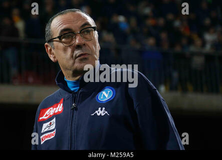 Benevento, Italien. 4. Februar, 2018. Maurizio Sarri während der italienischen Serie A Fußball Spiel, zwischen Benevento und Neapel an der Vigorito Stadion in Benevento Italien, Februar 04, 2018 Credit: agnfoto/Alamy leben Nachrichten Stockfoto