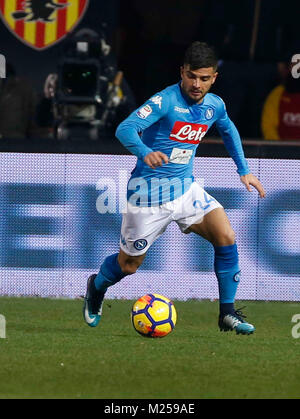 Benevento, Italien. 4. Februar, 2018. Lorenzo Insigne während der italienischen Serie A Fußball Spiel, zwischen Benevento und Neapel an der Vigorito Stadion in Benevento Italien, Februar 04, 2018 Credit: agnfoto/Alamy leben Nachrichten Stockfoto