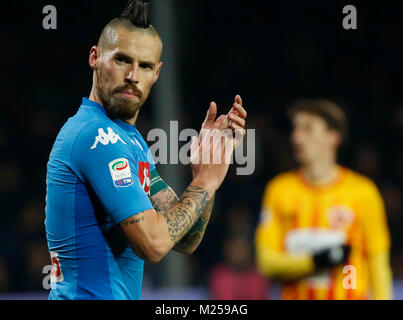 Benevento, Italien. 4. Februar, 2018. Marek Hamsik während der italienischen Serie A Fußball Spiel, zwischen Benevento und Neapel an der Vigorito Stadion in Benevento Italien, Februar 04, 2018 Credit: agnfoto/Alamy leben Nachrichten Stockfoto