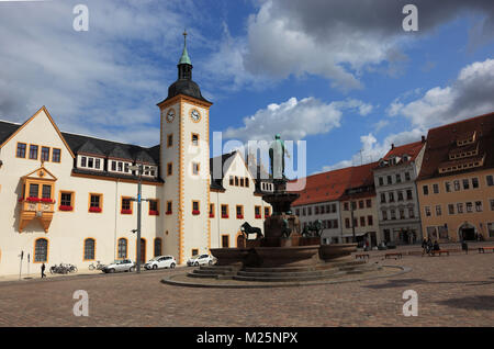 Obermarkt und Rathaus, Freiberg, Landkreis Mittelsachsen, Sachsen, Deutschland Stockfoto