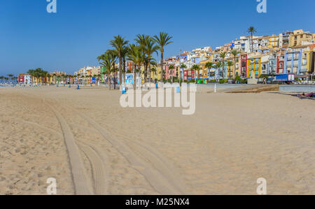 Auto Titel am Strand von Villajoyosa, Spanien Stockfoto