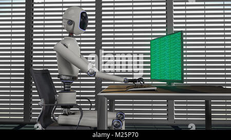 Wir sind die Roboter, Roboter in einem Büro (3D-Rendering) Stockfoto
