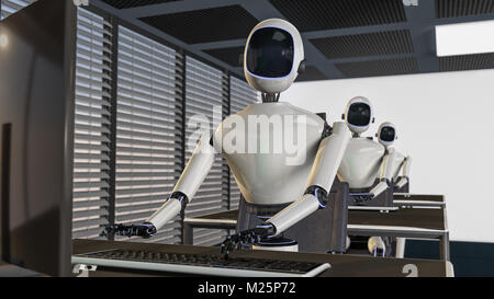 Wir sind die Roboter, Roboter in einem Büro (3D-Rendering) Stockfoto