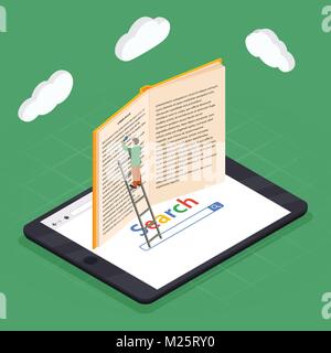 Online Bildung isometrische Symbole Komposition mit Laptop Buch smartphone elektronische Bibliothek und Cloud Computing konzeptionelle Bilder Stock Vektor