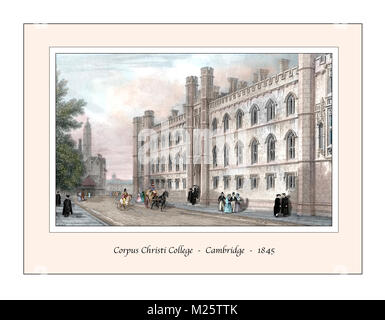 Corpus Christi College Cambridge Original Design im 19. Jahrhundert Gravur auf der Grundlage Stockfoto