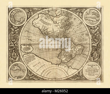 Historische Karte von Amerika ca. 1595. Stockfoto