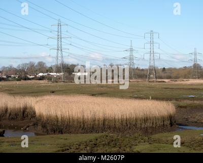 Untere Test Estuary, Southampton, Hampshire. Bereich der Küsten- und feuchtlebensräumen Eine Gezeiten- Mündung. Großbritannien Stockfoto