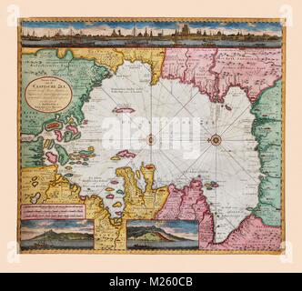 Historische Karte des Kaspischen Meeres, ca. 1720. Stockfoto