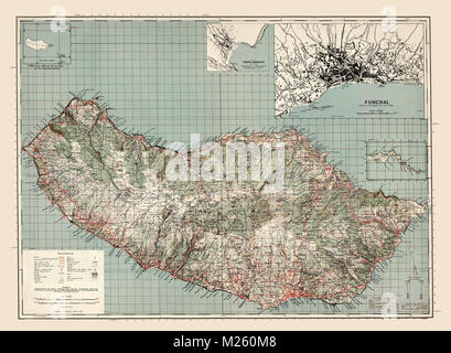 Historische Karte von Madeira, Portugal ca. 1941. Stockfoto