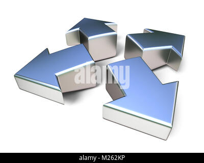 Metall Pfeile erweitert 3D-Render Abbildung auf weißem Hintergrund Stockfoto