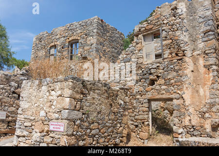 Osmanischen Gebäuden (18. Jahrhundert) auf Spinalonga (kalydon) Insel, Elounda, Lasithi, Kreta (Kriti), Griechenland Stockfoto