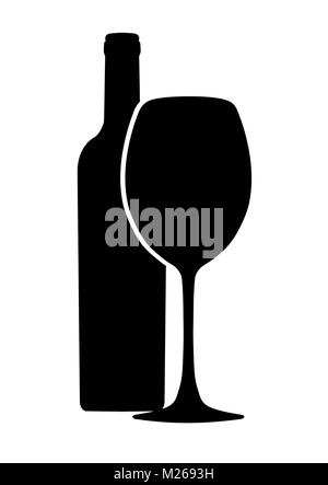 Flasche Wein und wineglass Vektorsymbol, Logos, Zeichen, Emblem, Silhouette auf weißem Hintergrund Stock Vektor