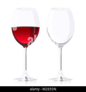 Set Glas Becher, Wineglass mit Wein und leeres Weinglas, Vektor realistische Zeichnung, auf weißem Hintergrund Stock Vektor