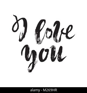 Ich liebe dich Postkarte. Phrase für Valentinstag. Tinte Abbildung. Moderne Pinsel Kalligraphie. Auf weissem Hintergrund. Vector Illustration handlettering. Stock Vektor