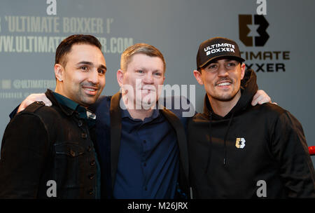 Der ehemalige Boxer (links nach rechts) Paulie Malignaggi, Ricky Hatton und Anthony Crolla während der ultimative Boxxer Marke Start für mich Hotel London, London. Stockfoto