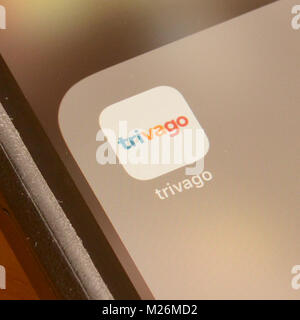 Trivago Reise- und Hotelbuchung Preisvergleich Anwendung auf smart phone Screen Stockfoto