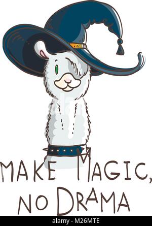 Nette Karte mit Cartoon llama. Motivierende und inspirierende Angebot. Kritzeln Abbildung. Magic machen, kein Drama, llama Stock Vektor