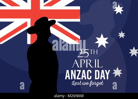 Australische Flagge Soldat poster Anzac Tag damit wir es nicht vergessen Stock Vektor