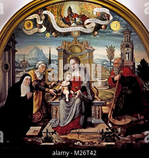 Jungfrau und Kind mit St. Anne, Hl. Joachim und Donar 1550 unbekannten Meister aus dem 16. Jahrhundert, der belgischen, der Belgien, Flämische, Stockfoto