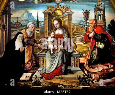 Jungfrau und Kind mit St. Anne, Hl. Joachim und Donar 1550 unbekannten Meister aus dem 16. Jahrhundert, der belgischen, der Belgien, Flämische, Stockfoto