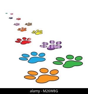Bunte Pfotenabdruck Symbol vektor Illustration auf weißem Hintergrund. Hund, Katze, Bear Paw symbol Flachbild-Piktogramm. Stock Vektor