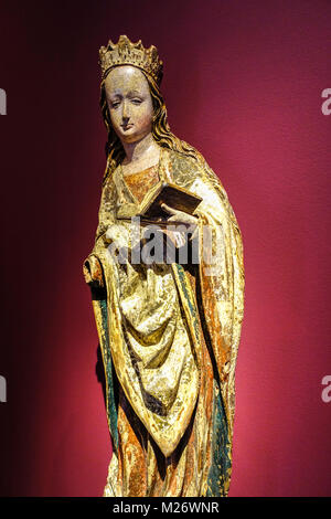 St. Catherine 1480, National Gallery of Medieval Art, Prag St. Agnes Kloster, Prag, Tschechische Republik geschnitzte Skulptur mittelalterlichen Stockfoto