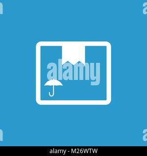 Verpackung Symbol mit Regenschirm Symbol. Versand pack einfachen Vektor Illustration auf blauem Hintergrund. Stock Vektor
