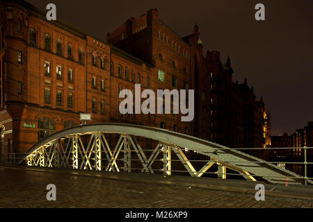 Wandrahmsfleet Brücke in der Speicherstadt Hamburg, Deutschland Stockfoto