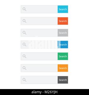 Suche Bar Bereich. Set Vektor Elemente der Benutzeroberfläche mit "Suchen". Flache Vector Illustration auf weißem Hintergrund. Stock Vektor