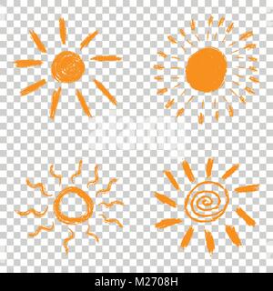 Satz von Hand gezeichnet Chalk Sonne Symbole. Vector Illustration auf isolierte Hintergrund. Stock Vektor