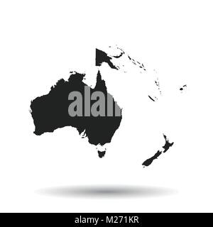 Australien und Ozeanien Symbol Karte. Flache Vector Illustration. Australien das Symbol mit Schatten auf weißem Hintergrund. Stock Vektor