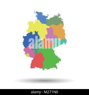 Deutschland Karte mit Bundesländer-Symbol. Flache Vector Illustration. Deutschland Symbol mit Schatten auf weißem Hintergrund. Stock Vektor