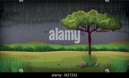 Hintergrund Szene mit Regen im Park Abbildung Stock Vektor
