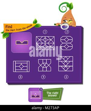 Lernspiel für Kinder, Puzzle. Entwicklung von Logik, iq. Aufgabe das Spiel Teil des Ganzen Stock Vektor