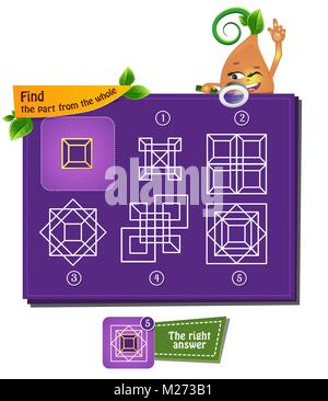 Lernspiel für Kinder, Puzzle. Entwicklung von Logik, iq. Aufgabe das Spiel Teil des Ganzen Stock Vektor