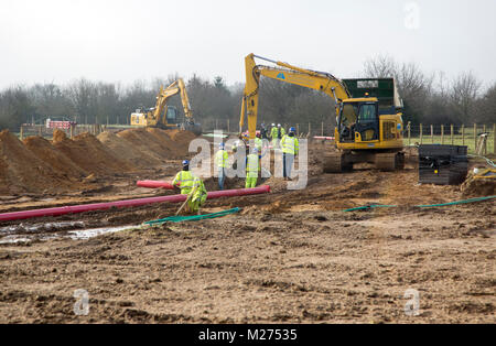 Bauarbeiten website Festlegung strom Stromkabel von East Anglia einen Windpark, Waldringfield Suffolk, England, Großbritannien Stockfoto