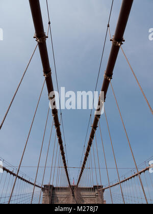 Strukturelle Einzelheiten über die Brooklyn Bridge, New York. Stockfoto