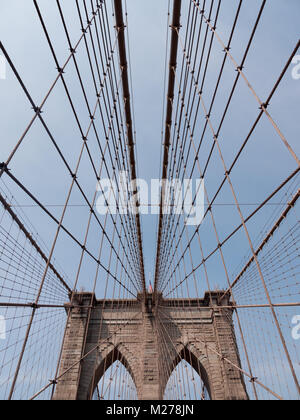 Strukturelle Einzelheiten über die Brooklyn Bridge, New York. Stockfoto