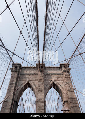 Strukturelle Einzelheiten über die Brooklyn Bridge, New York. Stockfoto