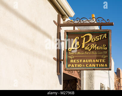 La Posta mexikanische Restaurant, Terrasse, Cantina in der Altstadt von Mesilla, Las Cruces, New Mexico, USA. Stockfoto