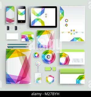 Corporate Identity-Vorlage mit farbigen Elementen. Vektor-Unternehmen-Business-Stil für Brandbook, Bericht und Leitlinie. Stock Vektor
