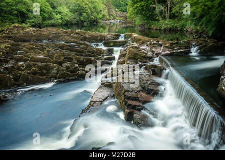 Fluss, der über Felsen mit fliessend Wasser Stockfoto