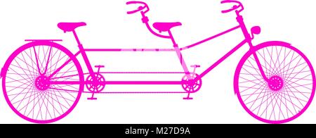 Retro tandem Fahrrad in rosa Design auf weißem Hintergrund Stock Vektor