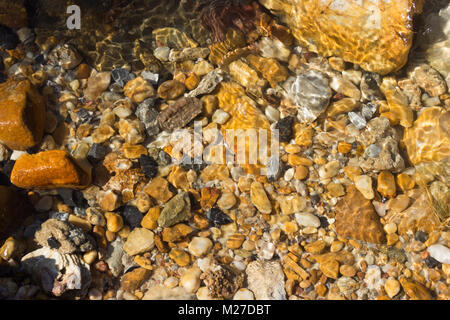 Bunte Kieselsteine unter Wasser, Meer, die für den Hintergrund Stockfoto