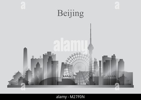 Beijing Stadt Skyline Silhouette in Graustufen, Vektor-illustration Stock Vektor