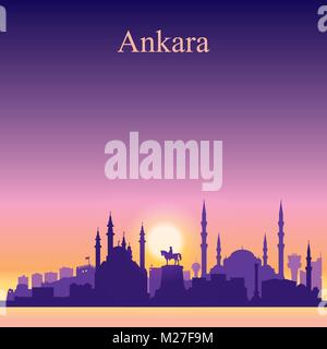 Ankara Skyline der Stadt Silhouette am Sonnenuntergang Hintergrund, Vector Illustration Stock Vektor