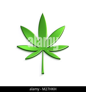Cannabis Leaf isoliert auf weißem Hintergrund. 3D-Render Abbildung Stockfoto